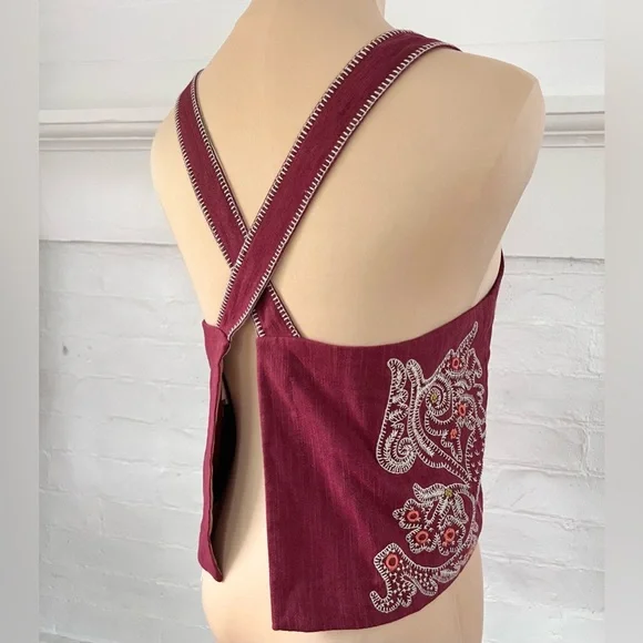 Anthropologie Sleeveless Embroidered Apron Tank Open Back Embroidered NWT Size L - Picture 7 of 16